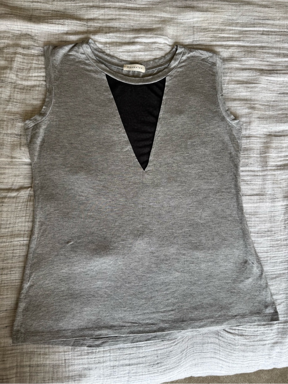 Gray Sleeveless Mesh Inset V-Neck Top Women’s Small/Medium